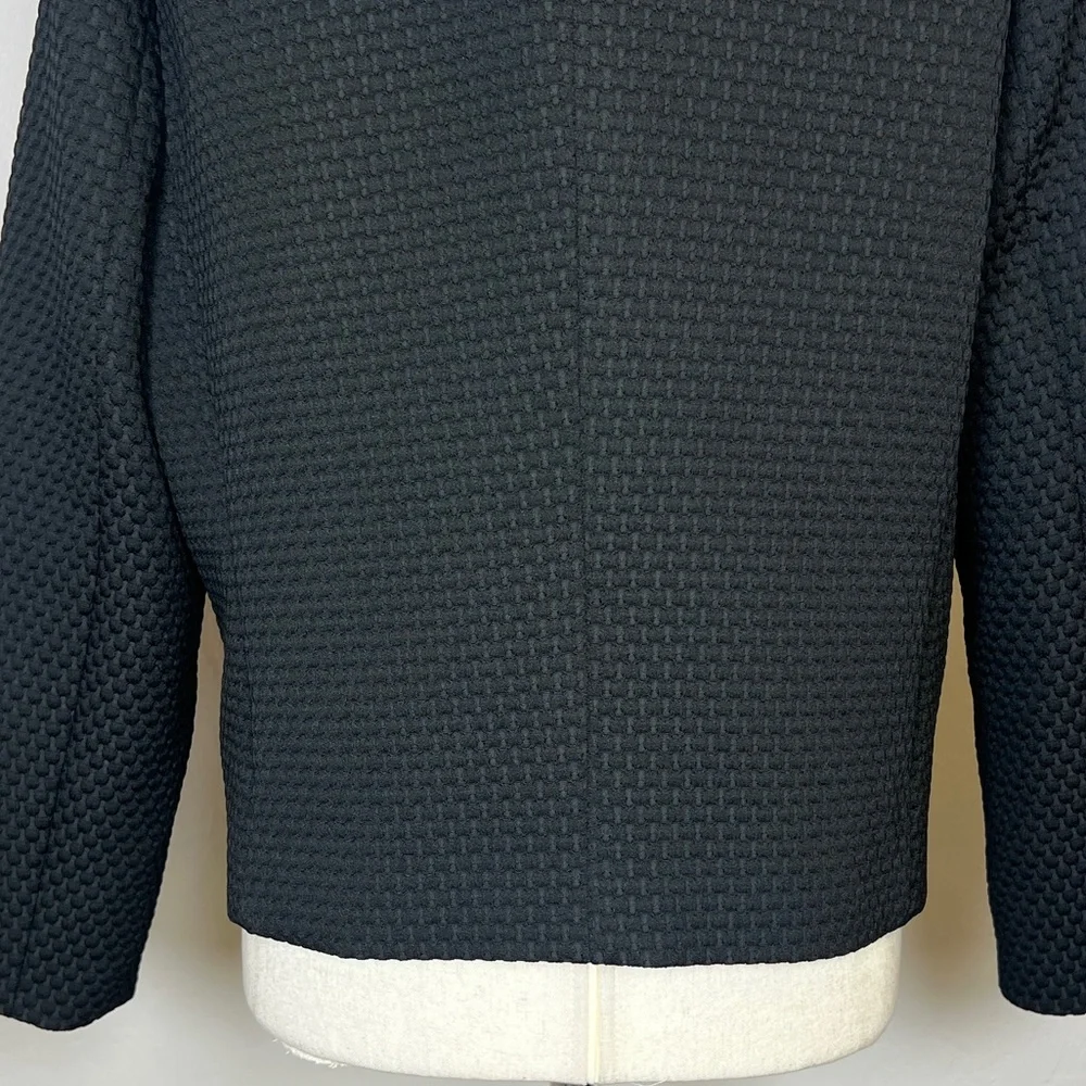 J.CREW Women Size 12 Black Matelasse Textured Collarless Portfolio Jacket Blazer